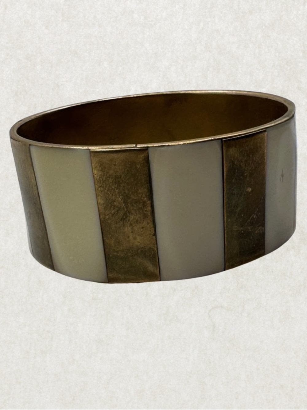 Vintage Massive Brass Cuff Bracelet – Mother of Pearl Inlay